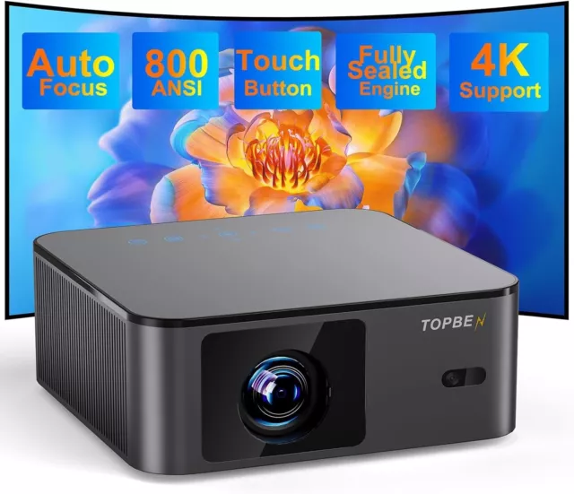 TOPBEN Projector 1080P Native Full Sealed Optical Engine 800ANSI Auto Focus