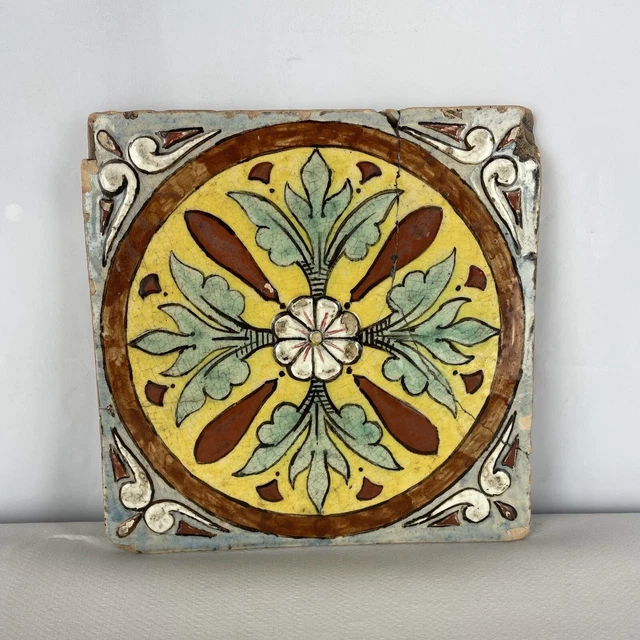 Antique Rare Majolica Tile Floral Art Nouveau Architecture Furniture Italy 1889