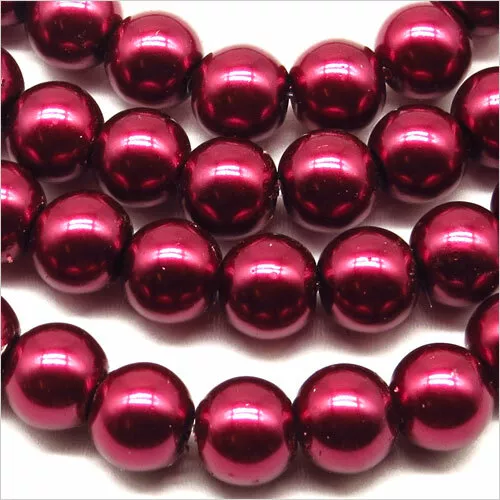 Lot de 30 Perles Nacrées en Verre 8mm Violet Bordeaux