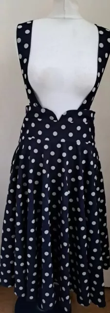 Collectif Mainline Mary Polka Dot Flock Swing Skirt NAVY Size UK10 £74.50