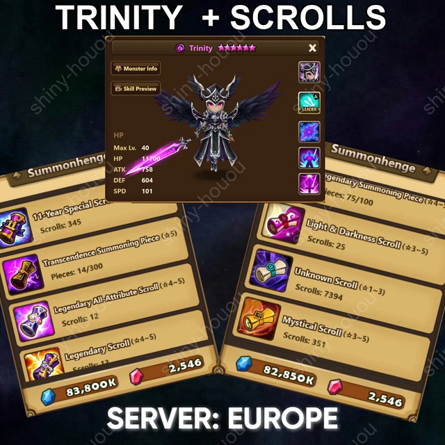 Compte Summoners War EU – 2 LD Dark Zenitsu + Trinity – Neuf – Android/PC/Apple