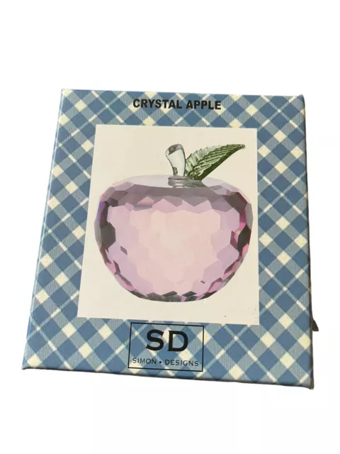 Figura de cristal manzana pisapapeles rosa con hoja verde en caja de regalo 3