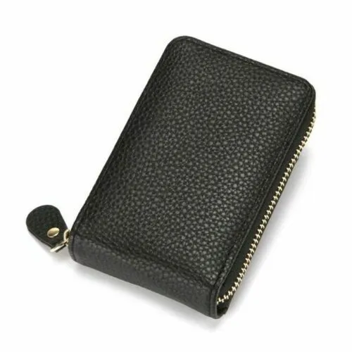 Men Wallet Credit Card Holder Genuine Leather RFID Blocking Zipper Pocket Thin 2