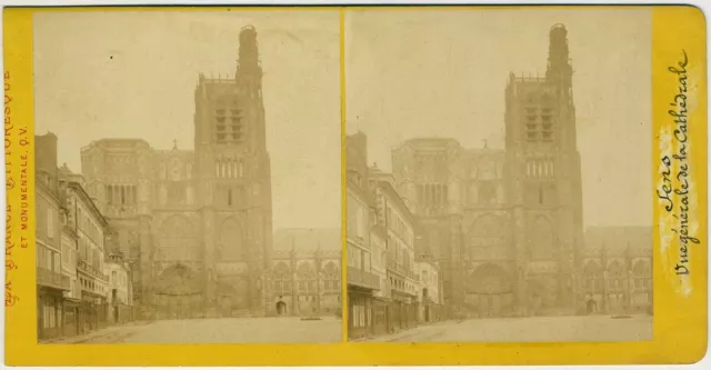 Stéréo circa 1870. Sens (Yonne). Vue générale de la Cathédrale.