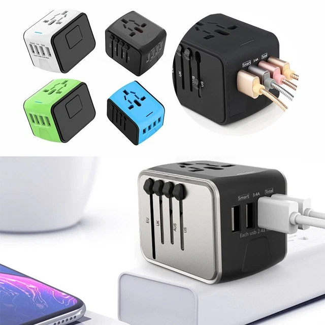 UK/EU/AU/US Universal Travel 4 USB Port World Wide Multi-plug Charger Adapter