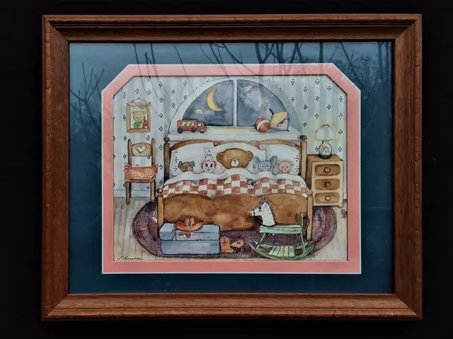 Framed/Matted Picture Of Little Boys Room W/Teddy Bear Rocking Horse 15X12