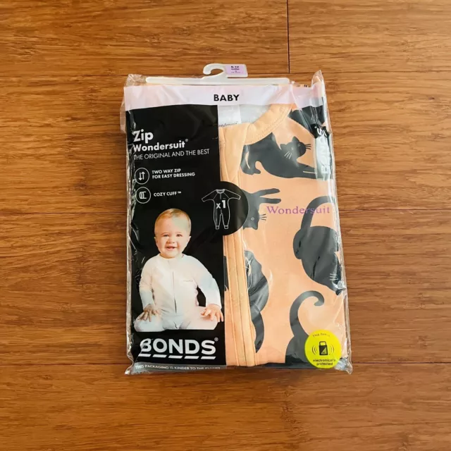 Bonds Baby Halloween Black Cat Orange Zip Wondersuit Long Sleeve Size 0 BNIP