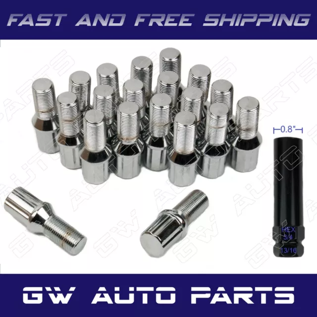 20 Chrome 14x1.25 Spline Cone Seat Lug Bolts 24mm/0.93" + Key Fit Toyota Supra