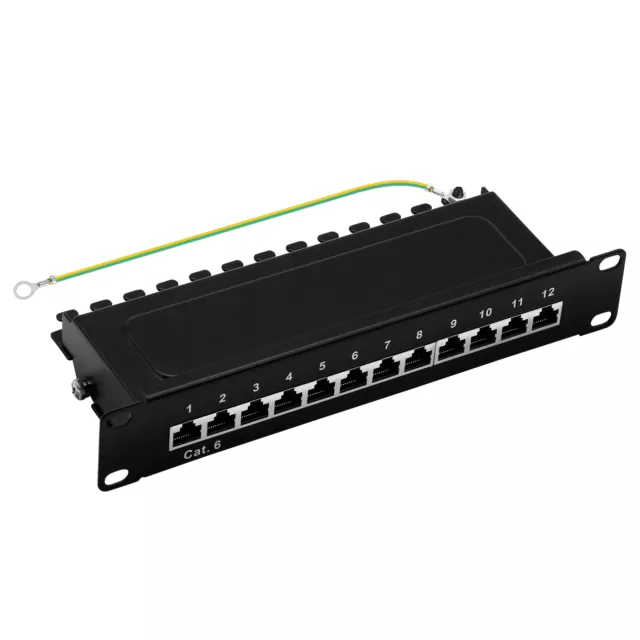 10 " Patchpanel Cat.6 250MHz 12-Port 1HE RJ45 Protégé Noir 1GB ProfiPatch