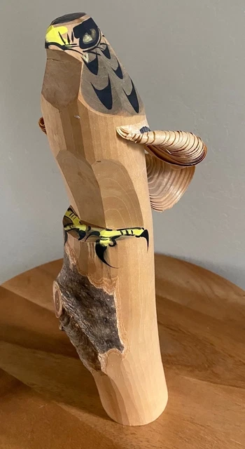 Hawk Wood Sulpture Hand Made Signed 14.75”