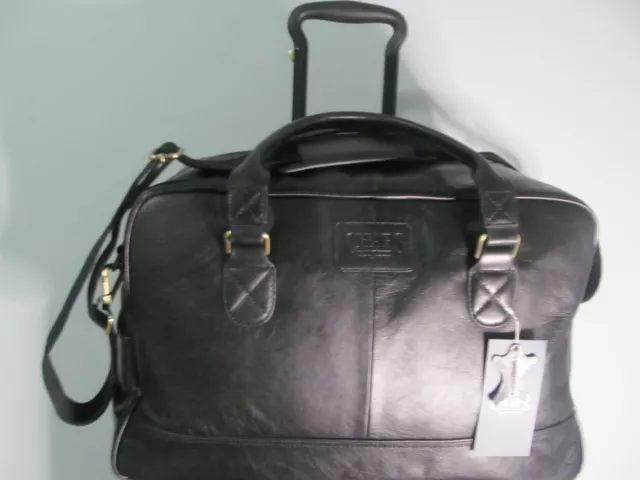 Ralph Lauren Chaps Carry On Black Top Grain Saddle Leather Weekend Duffel, NWT