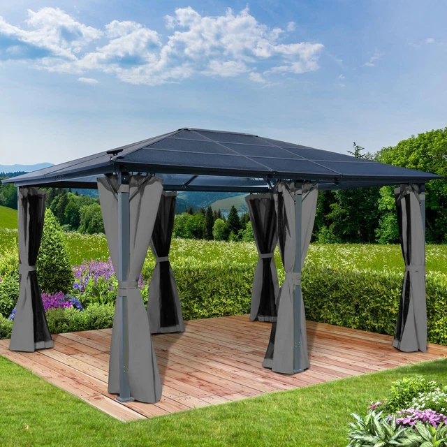 BRAST Pavillon Aluminium 3,6x4,8m Grau inkl. Moskitonetz Garten Festzelt 2.Wahl