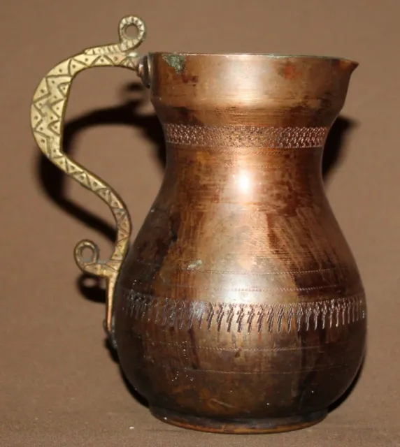 Vintage Hand Made Copper Jug With Brass Handle