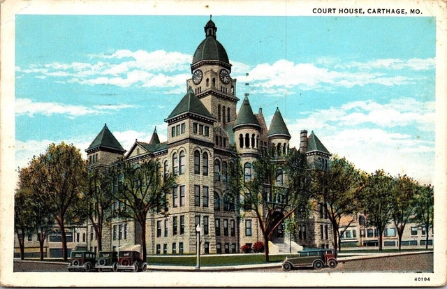 Court House Carthage Mo Old Car 1936 Cancel Wob Note Pm Postcard