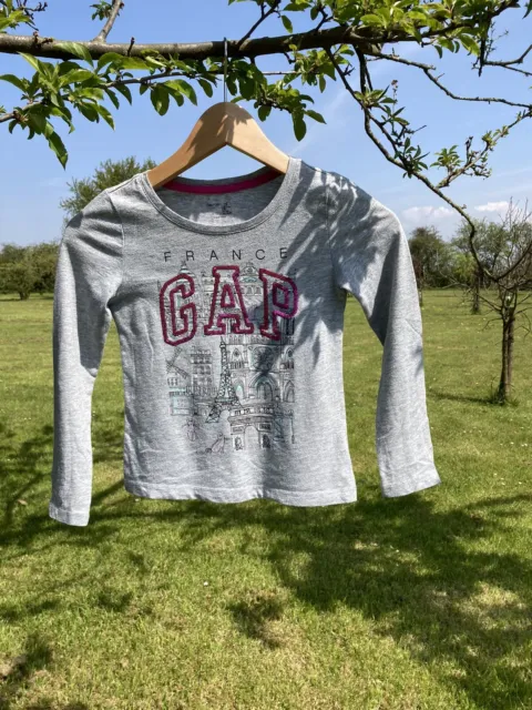 Gap Girls Long Sleeved Grey With Pink Sequin Paris T-Shirt, Size: 6-7 Years