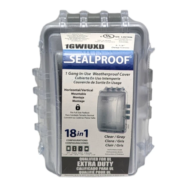 SEALPROOF 1 Gang In Use Weatherproof Outlet Cover Protector Lockable Clear Gray