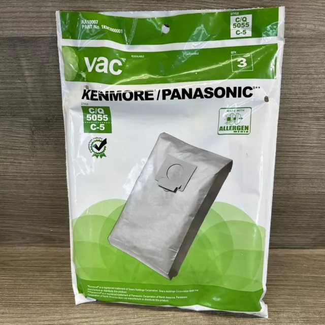 Kenmore Panasonic Allergen Vacuum Cleaner Bags~Style C/Q 5055~3 pack(bin-h)