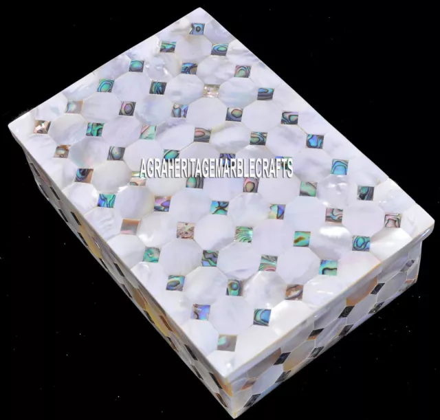 4"x3"x2" Attractive Marble Precious Pauashell Inlay Jewelry Trinket Box Gift Art