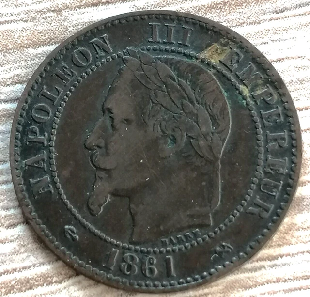 Deux centimes Napoléon III, tête laurée 1861 K en bronze