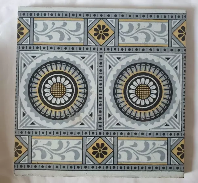 Elegant Minton Gothic Revival 8 Inch Antique Tile (B)
