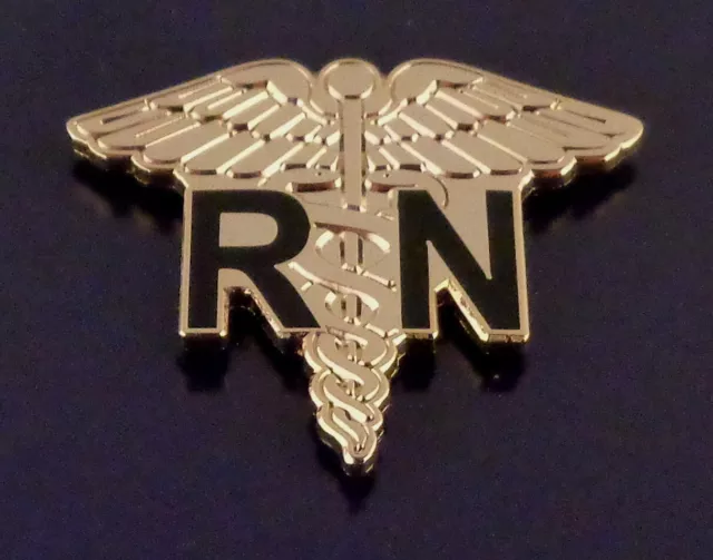 RN Registered Nurse Caduceus Medical insignia GOLD Lapel Pin 1" X 1.25