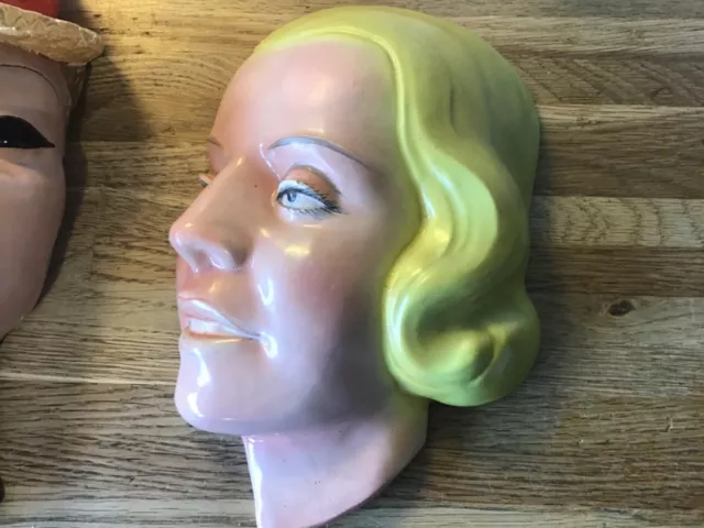 Royal Dux Art Deco Wall Mask Czechoslovakian 1930s Lady with Butterfly.