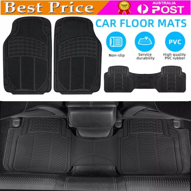 3Pc Set Heavy Duty Front & Rear Rubber Floor Mats Non-Slip for Car SUV Truck Van