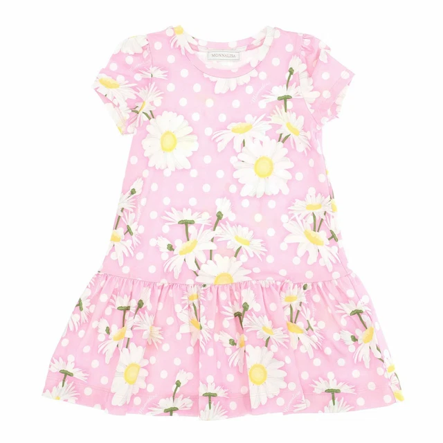 MONNALISA Abito rosa bambina margherite pois jersey vita bassa 10 anni