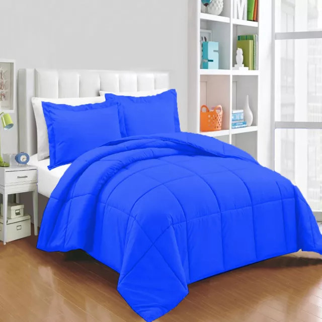 Lujoso edredón acolchado + sábanas conjunto doble tamaño azul real liso
