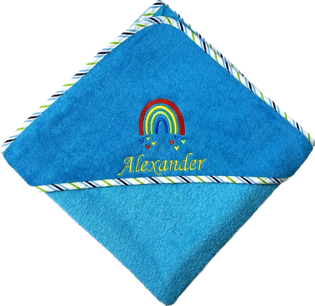 Serviette avec Capuche Noms Et Arc en Ciel Brodé , Beau Cadeau pour la Naissance