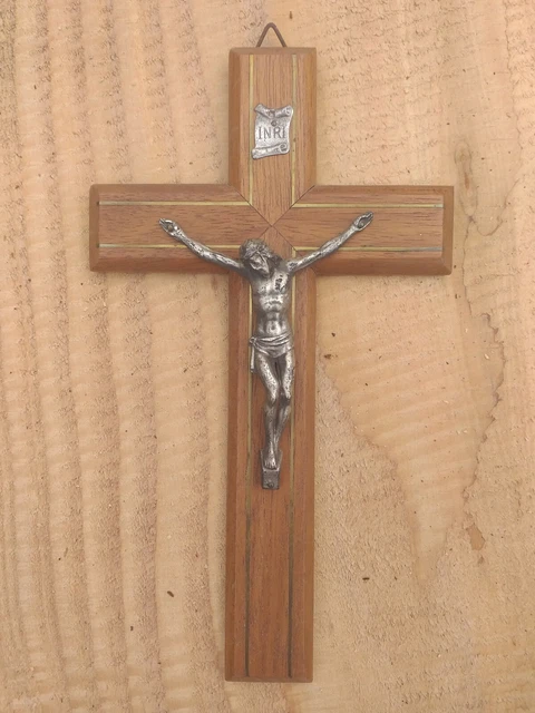 Crocifisso Vintage In Legno Con Cristo In Régule Christian Symbolism, Anni '30 - Foto 6
