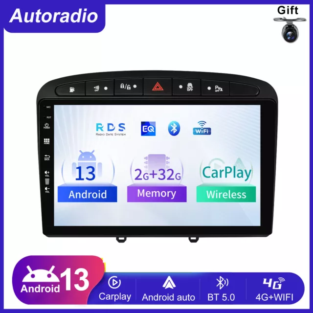 9" Autoradio GPS Android 13.0 Pour Peugeot 308/308SW/408 2008-2010 WIFI DAB FM