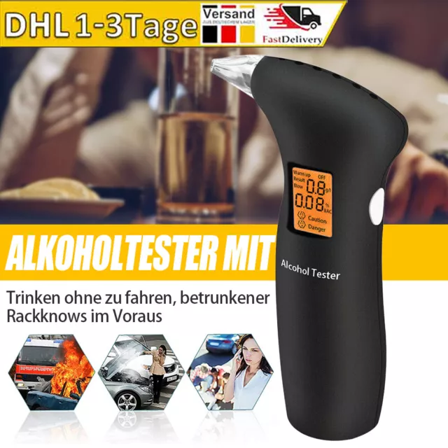 Digitaler Alkoholtester Promille-Tester Tragbar Atemalkohol mit LCD 12 Mundstück