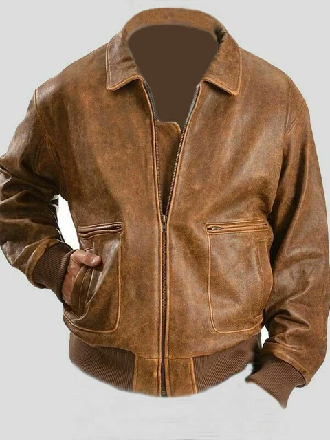 Zayn de Cuero Hombre Agrietado Envejecido Marrón Vintage Cazadora Aviador