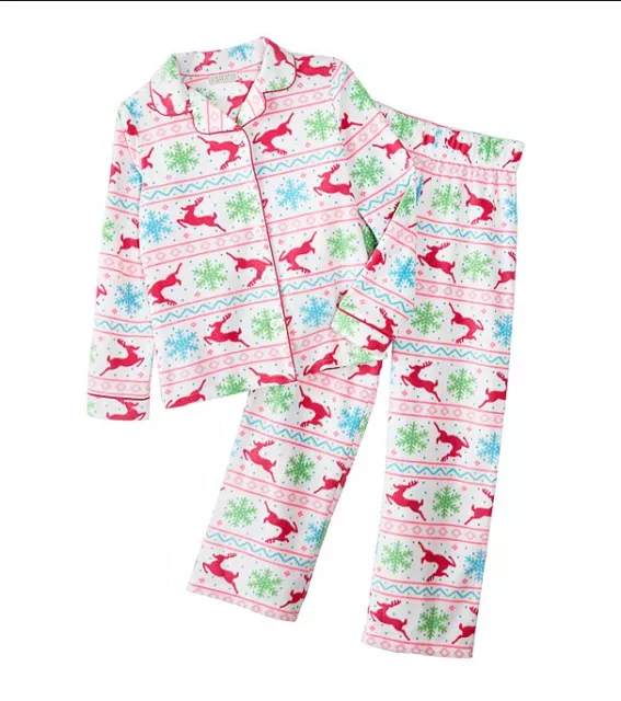$34 NWT ☀FLEECE☀ Sz 7/8 REINDEER FAIR ISLE Christmas KOMAR KIDS Girls Pajamas