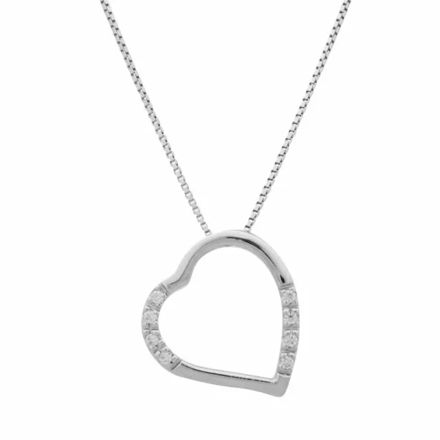 Pendentif Cœur 925 Sterling Argent Rhodié Zircon Blanc Collier pour Femme