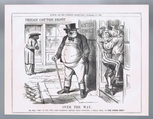1861 Original US Civil War Cartoon British View Cotton Trade John Bull India