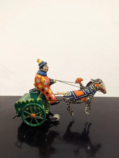 Clown mit Kutsche - Mechanisches Spielzeug Wind-Up-Toy Blechspielzeug - Vintage