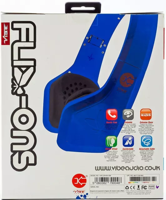 Vibe FLI On-Ear Headphones with In-Line Microphone - Blue, Red or England