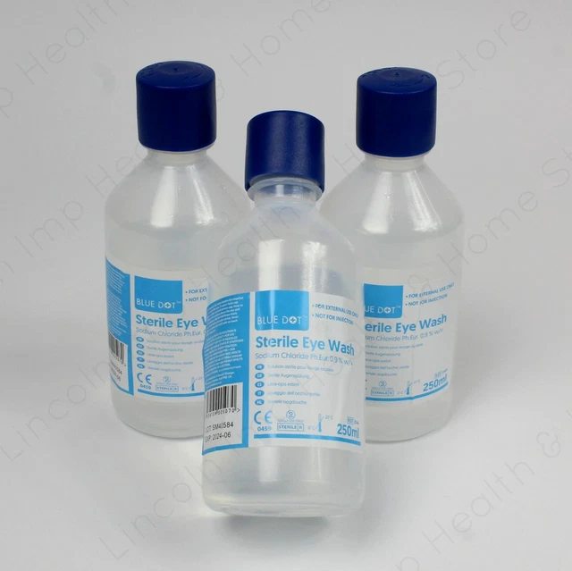 Soluzione sterile per lavaggio occhi 250 ml. Bottiglie lavaggio occhi di emergenza. Scadenza aprile 2027