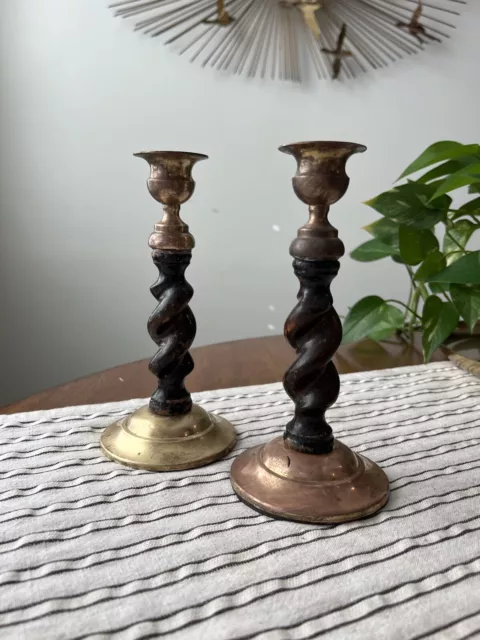 Early 20th Century English Barley Twist Candlesticks - Pair