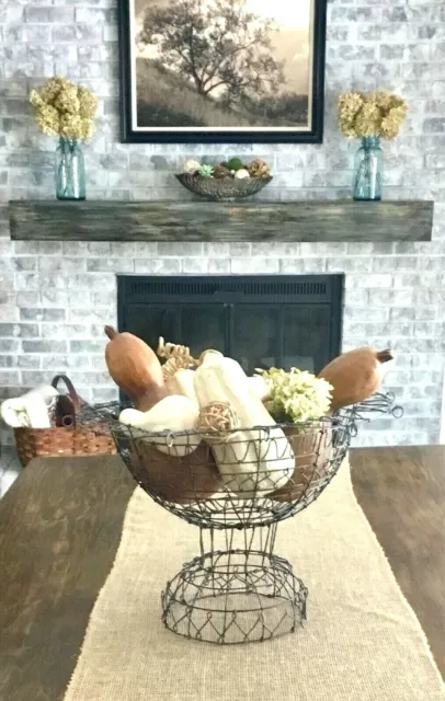 Vintage Wire Farmhouse Fruit Bowl/Basket/Stand/Floral Display Shabby Chic Black