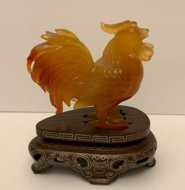 Antique Chinese Carved Agate Carnelian Rooster Sculpture