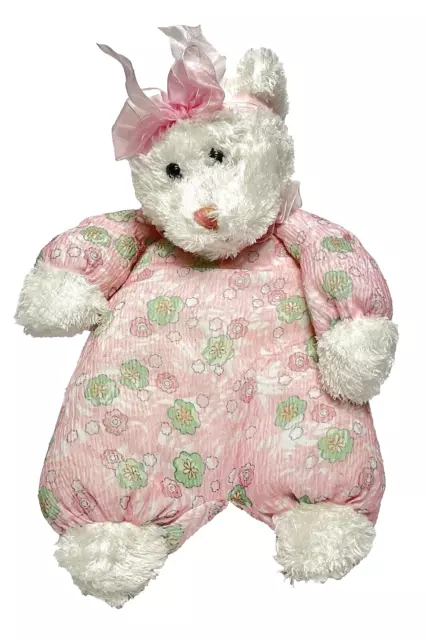 Sugar Loaf Plush Teddy Bear White with Pink Floral Body & Head Bow 14” 2006 Soft