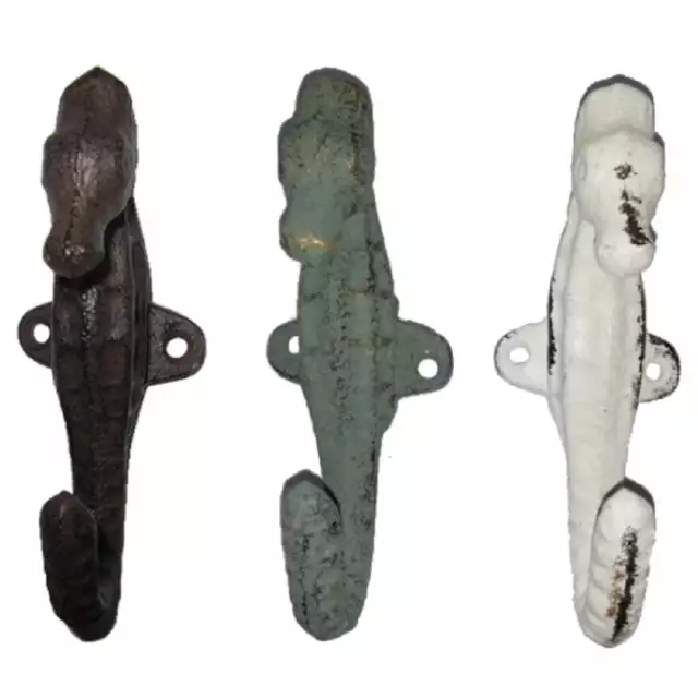 3 Cast Iron Seahorse Wall Towel Hooks