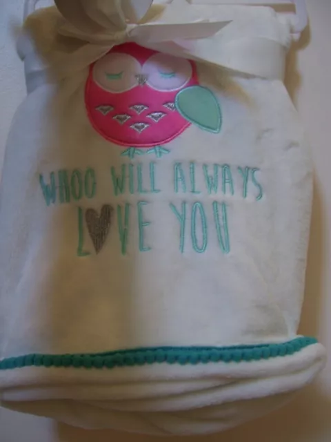 Girls Babe Luxe Owl Whoo Will Always Love You White Pink Green Baby Blanket