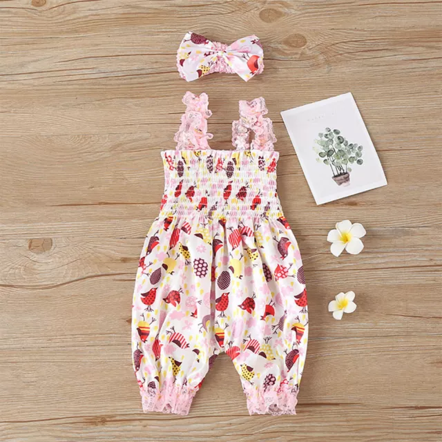 Baby Romper Infant Headband Girl Floral Jumpsuit Newborn Outfit Bodysuit Clothes