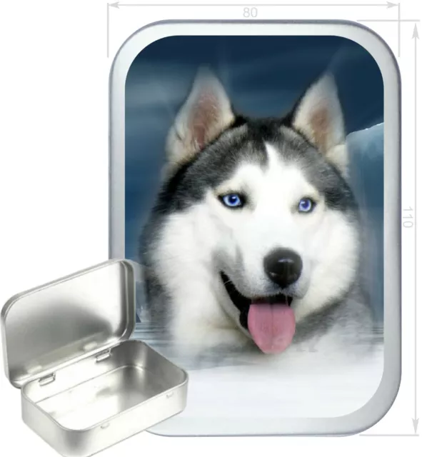 Husky Gift Box,150ml Silver Hinged Tin,Tobacco Tin,Storage Tin