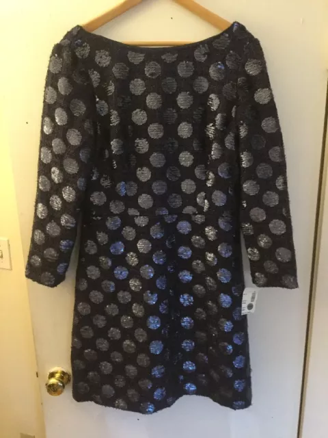 Jill Jill Stuart Dark Purple Tweed Dress With Sequin Polka Dots, Size 12, NWT!
