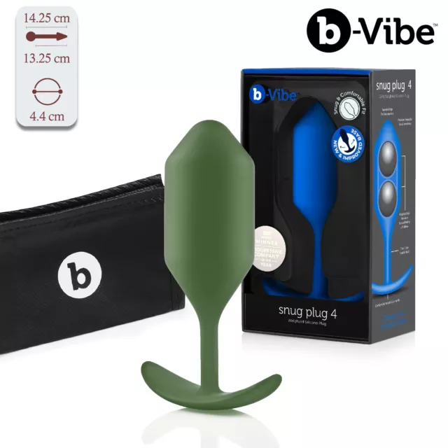 B-Vibe Snug Plug 4, Pro Weighted Butt Plug, Large P-Spot Massager - Navy/Army